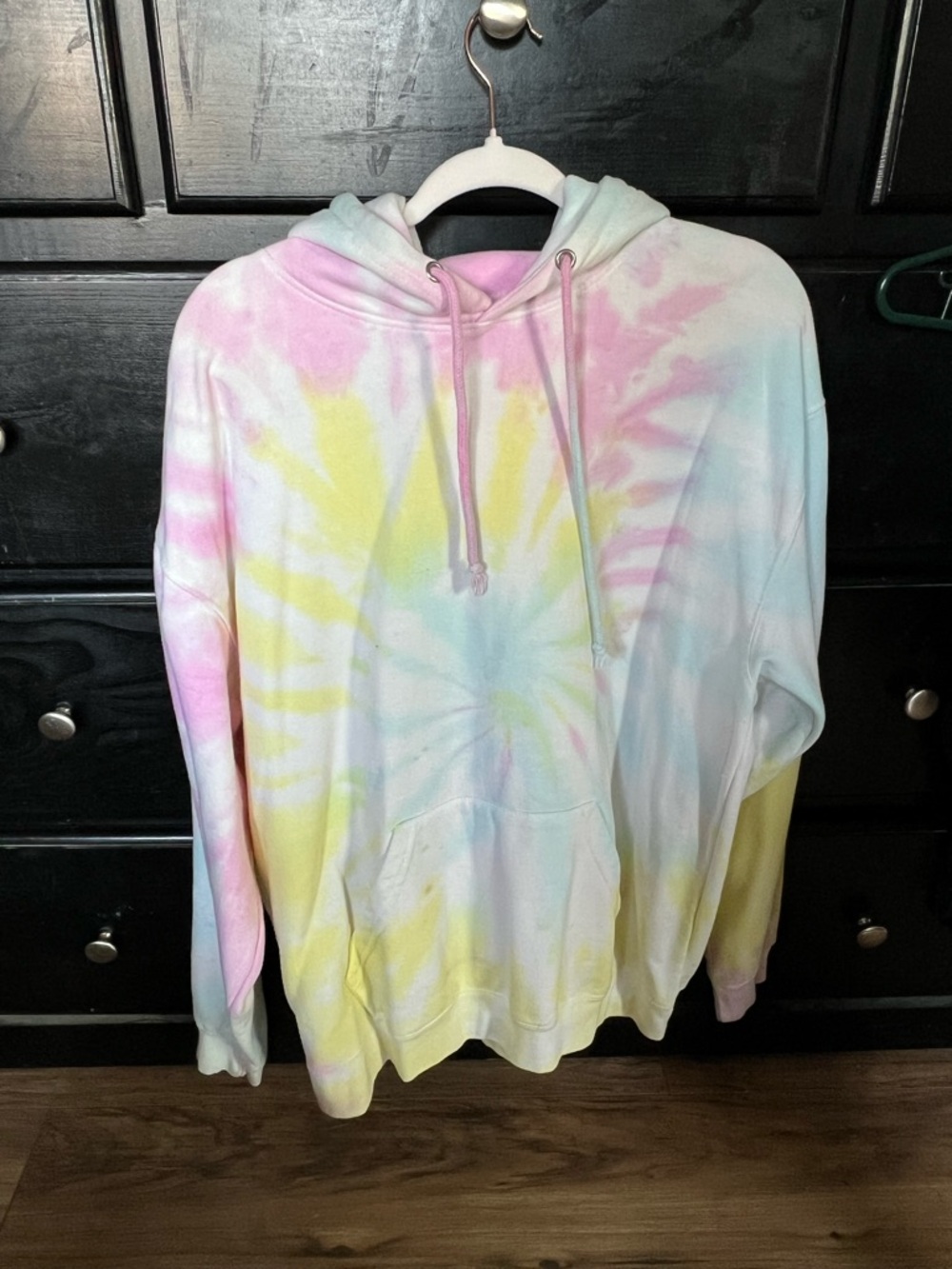 Pastel Tie-Dye Pullover Hoodie - Pink, Yellow & Light Blue